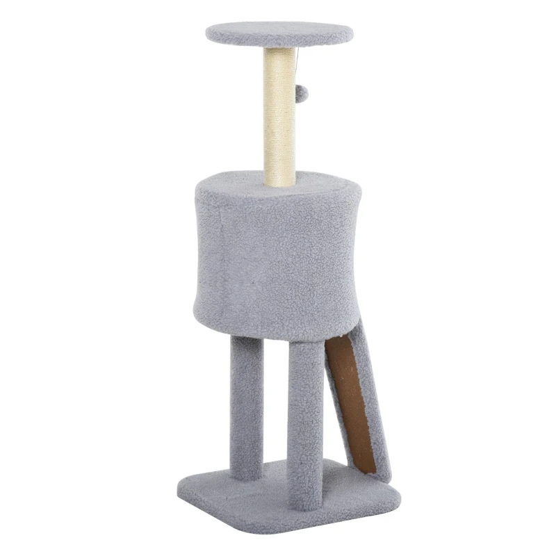 PawHut Tiragraffi a Colonna per Gatti con 3 Livelli Cuccia e Corda Sisal Grigio