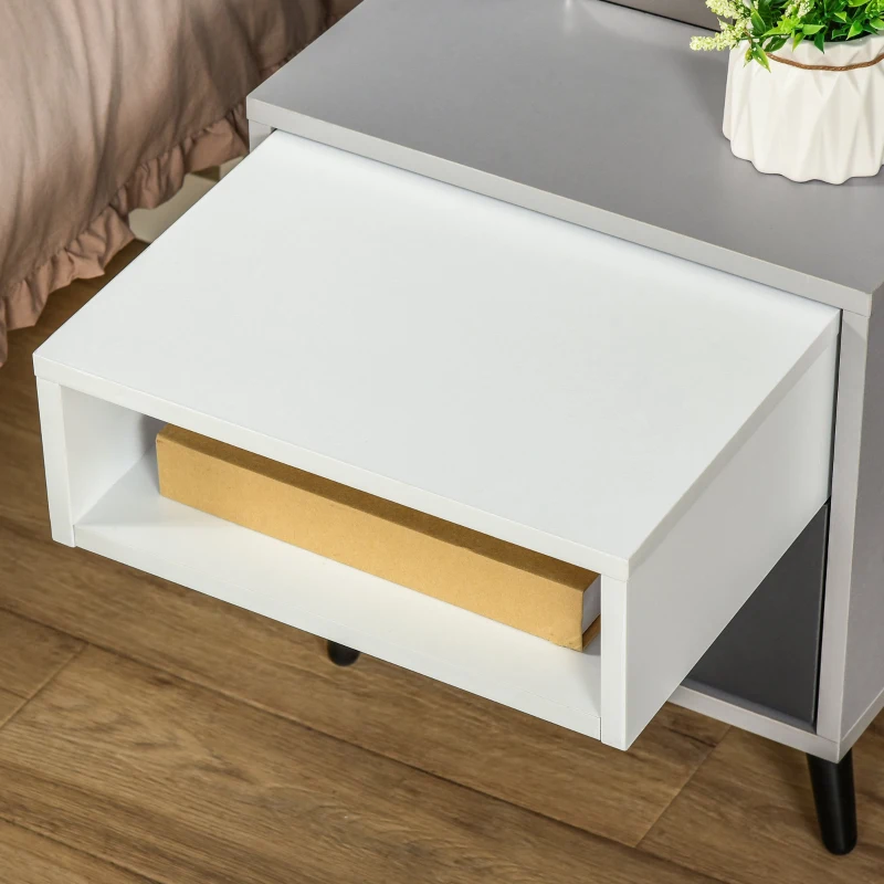 HOMCOM Mobiletto Basso Comodino con Cassetto e Mensola Rimovibile, Gambe in Metallo, per Casa Ufficio, Grigio e Bianco, 40x40x45cm