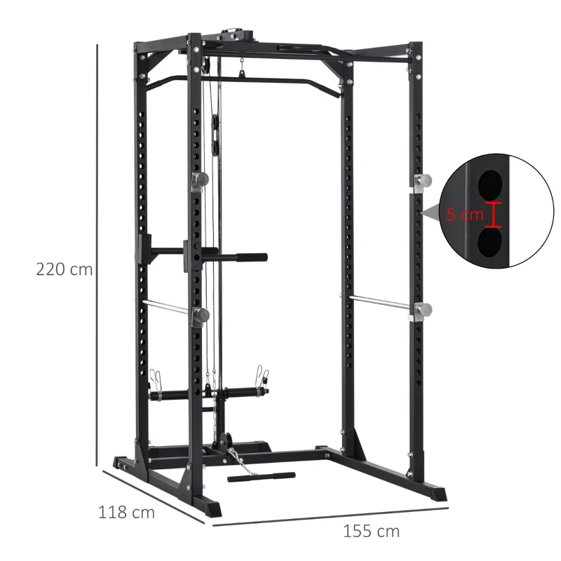 HOMCOM Palestra Multifunzione Stazione Fitness per Allenamento a Casa e Professionale, in Acciaio, 155x118x220cm, Nero