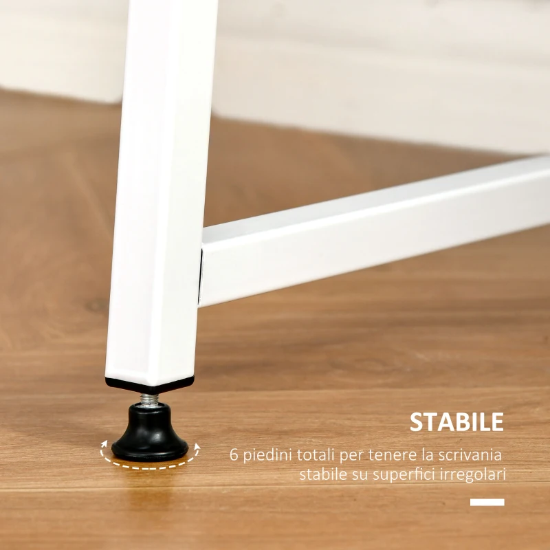HOMCOM Scrivania Moderna per Camera e Ufficio con 2 Ripiani Laterali, Scrivania Porta PC in Legno e Acciaio, 120x60x76cm, Bianco