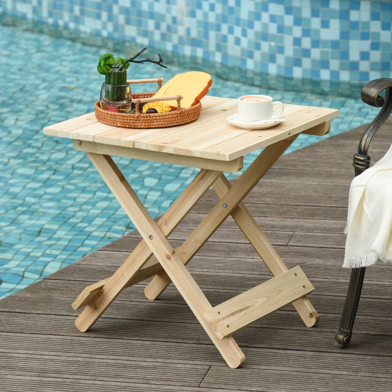 Outsunny Tavolo da Picnic in Legno, Tavolino da Giardino o da Esterno Pieghevole e Portatile, 50x50x51cm