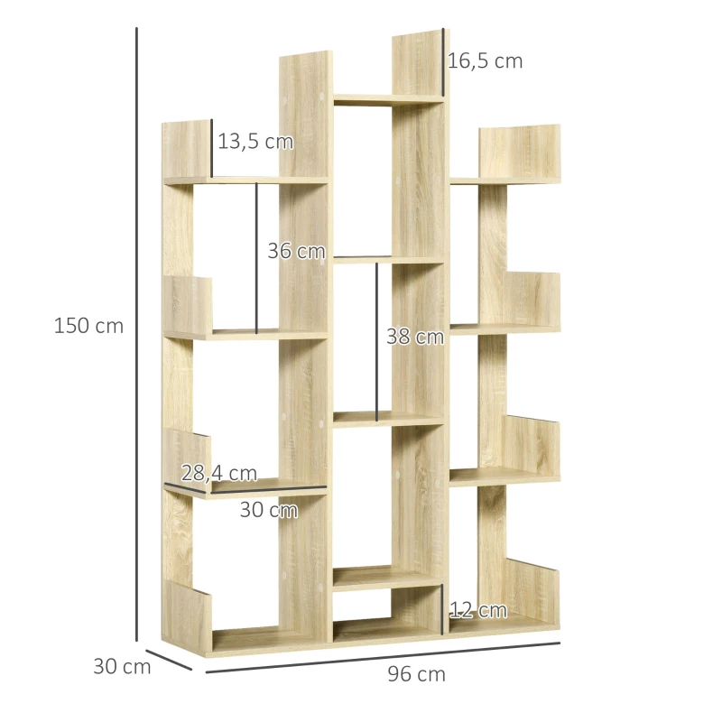 HOMCOM Bibliothèque étagère de rangement en arbre séparation design contemporain dim. 96L x 30l x 150H cm panneaux particules aspect chêne clair