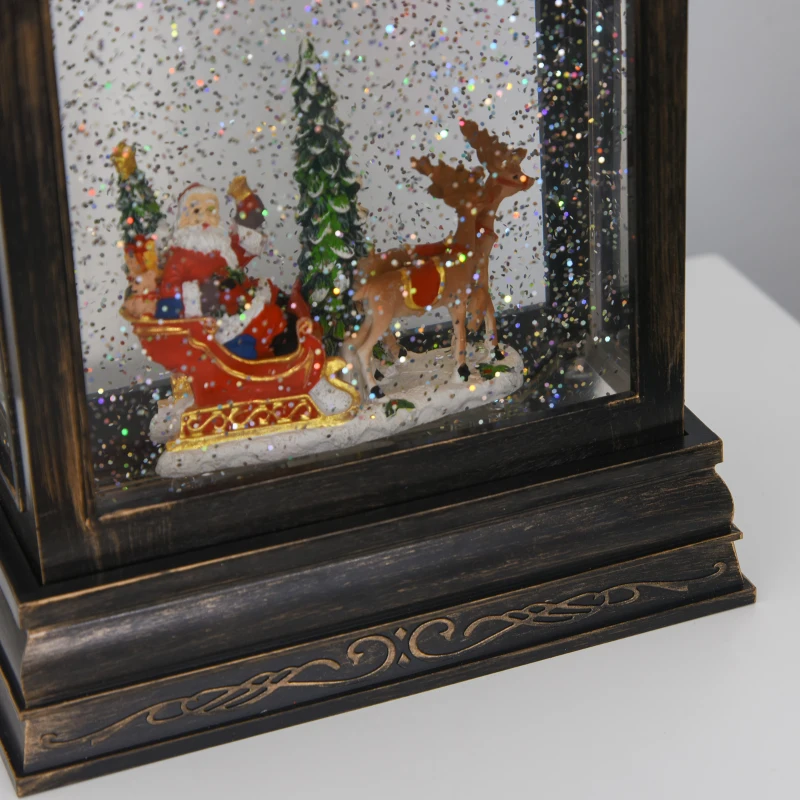 HOMCOM Decorazione Natalizia Lanterna con Babbo Natale in Slitta, Luci e Musica, Alimentazione USB, Bronzo