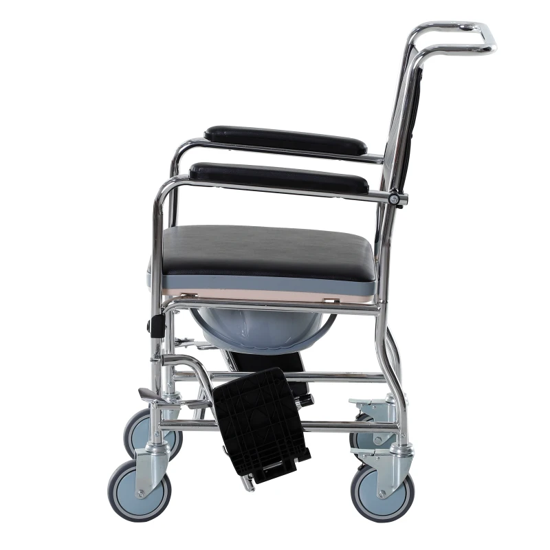 HOMCOM Carrozzina WC Impermeabile Antiscivolo con Vaso Rimovibile Anziani e Disabili Ecopelle e Metallo 66x55x92cm