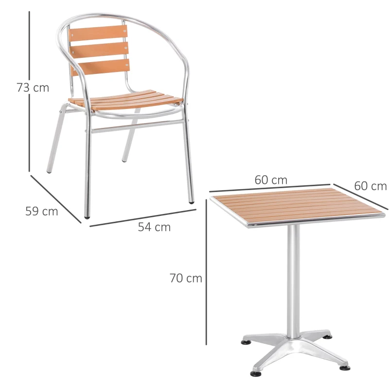 Outsunny Set Tavolo e Sedie da Giardino ed Esterno 3 Pezzi in Alluminio con Finitura Effetto Legno