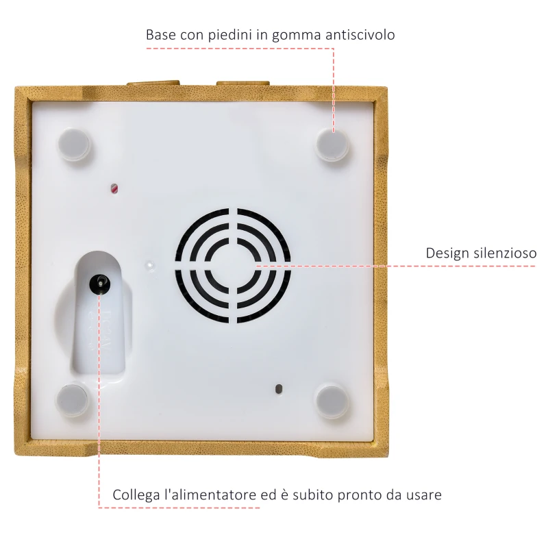 HOMCOM Diffusore di Aromi Oli Essenziali per Ambienti Fino a 15-18㎡, Vaporizzatore a 2 Modalità con 7 Luci Colorate, Bambù 200Ml