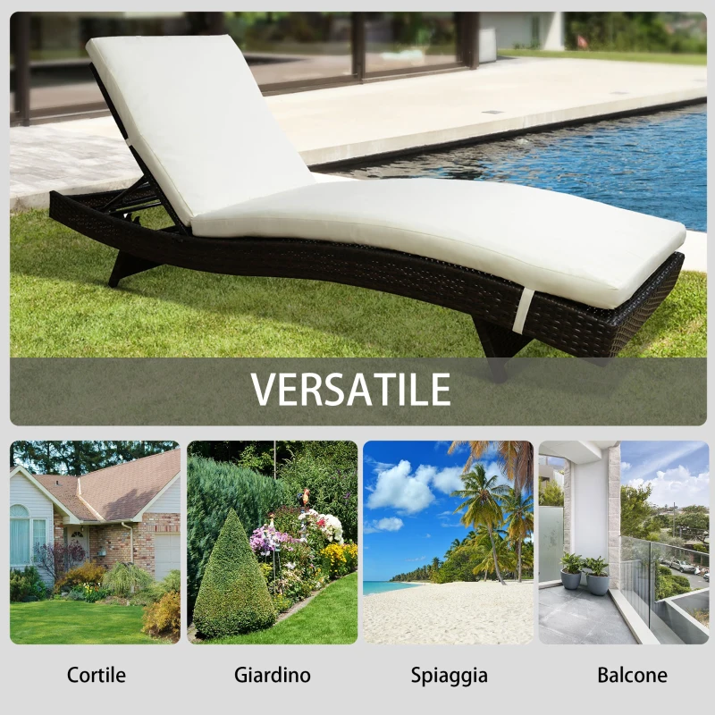 Outsunny Lettino Sedia a Sdraio Prendisole da Giardino Spiaggia in Alluminio Polyrattan Portata 180 kg Marrone