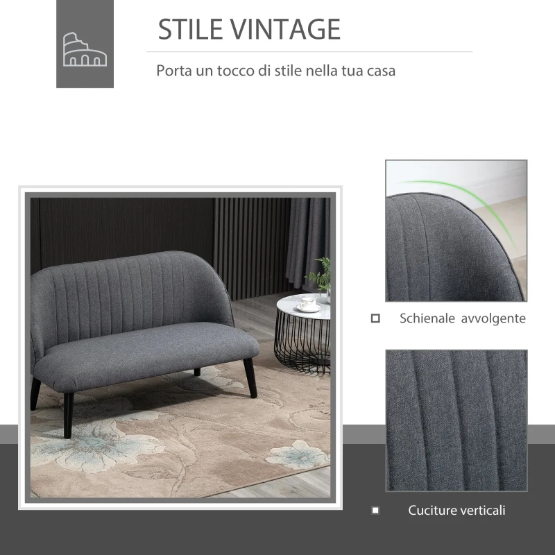 HOMCOM Divano 2 Posti Compatto in Tessuto con Gambe in Legno, Arredamento Moderno per Casa e Ufficio, Grigio, 114x57x70cm