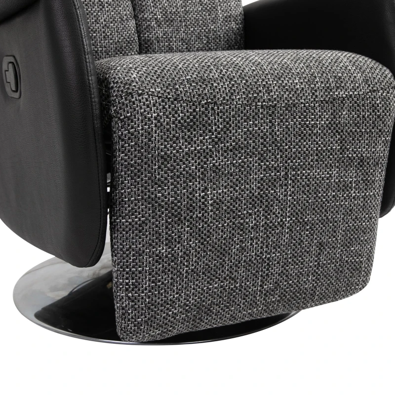 HOMCOM Poltrona Relax Manuale con Schienale Reclinabile 135°, Girevole 360°, Lino Grigio e Similpelle Nera, 71x81x111cm