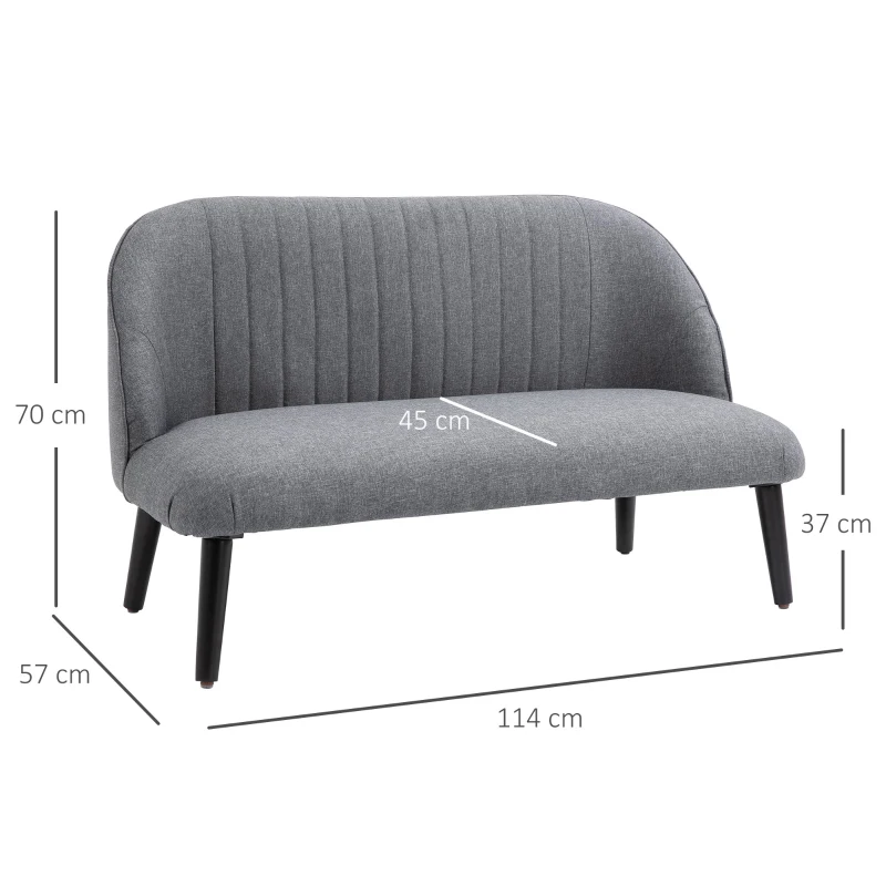 HOMCOM Divano 2 Posti Compatto in Tessuto con Gambe in Legno, Arredamento Moderno per Casa e Ufficio, Grigio, 114x57x70cm