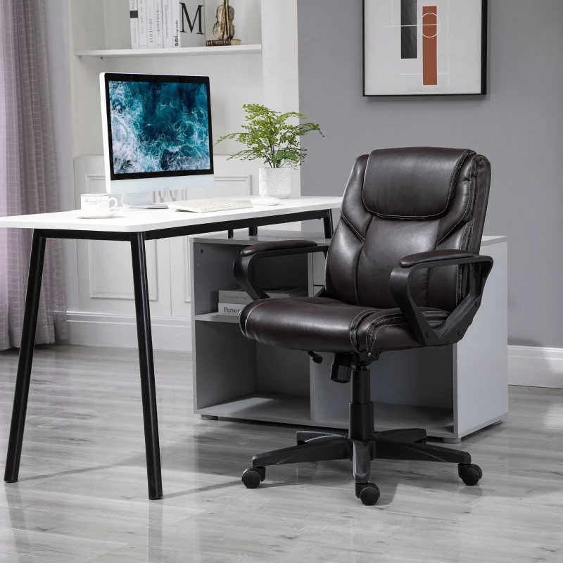 Vinsetto Sedia da Ufficio con Funzione Dondolio in Similpelle Marrone con Altezza Regolabile, Design Elegante ed Ergonomico, 62x62x90-99.5cm
