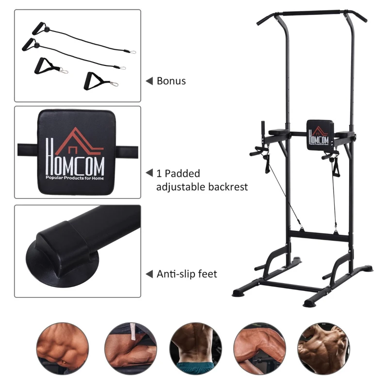 HOMCOM Stazione Fitness Multifunzione Power Tower per Allenamento a Casa Professionale Portata 120kg 129x98x172-224cm
