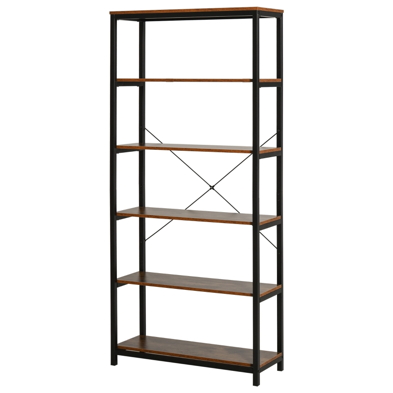 HOMCOM Libreria in Stile Industriale Vintage con 6 Mensole in Legno e Metallo Nero
