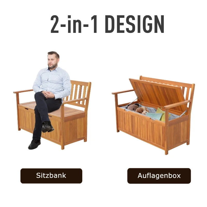 Outsunny Tuinbank met opbergruimte kistbank zitbank opbergbox 2-zitsbank hout bruin