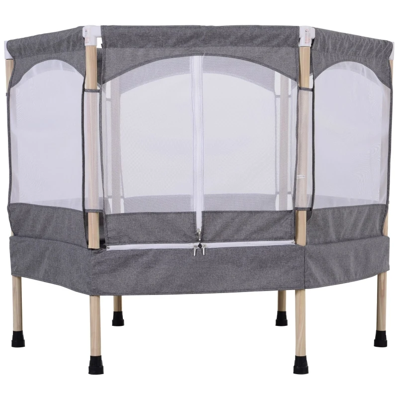 HOMCOM Trampolino Elastico Salvaspazio per Bambini 3-12 Anni (Max. 80kg) con Rete di Protezione, Grigio, 126x109x98cm