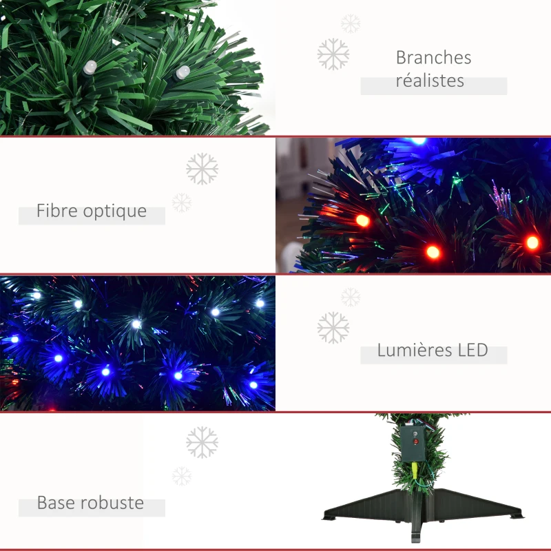 HOMCOM Sapin de Noël Artificiel Lumineux 90 lumières LED Fibres optiques Lumineux Multicolores 90 Branches PVC étoile Sommet Brillante Ø 48 x 90 cm Vert