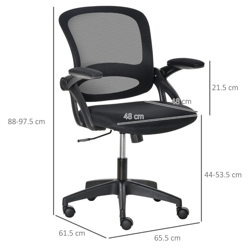 Vinsetto Sedia da Ufficio Ergonomica con Schienale a Rete e Seduta Imbottita, Altezza Regolabile, 65.5x61.5x88-97.5cm, Nero