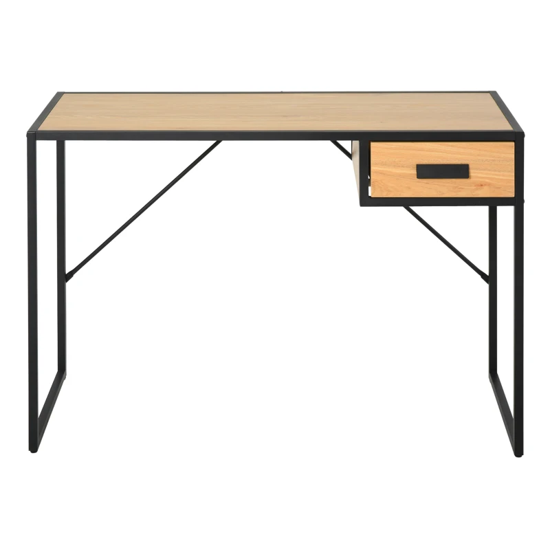 HOMCOM Scrivania Moderna Salvaspazio dal Design Industriale con 1 Cassetto, in Legno e Metallo, per Camera/Ufficio, 110x45x76cm