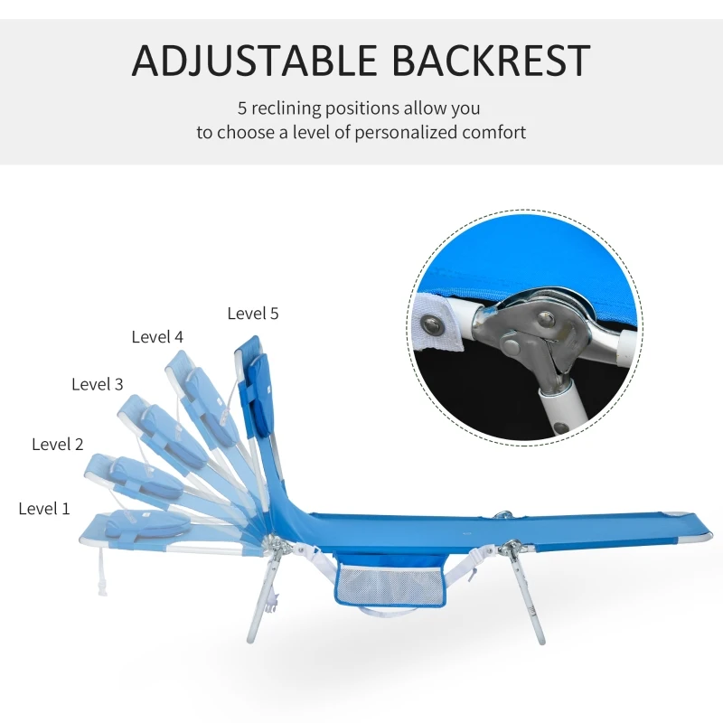 Outsunny Set 2 Sdraio da Giardino Pieghevoli, Schienale Regolabile su 5 Posizioni e Apertura per il Viso, 182x55x28cm Blu