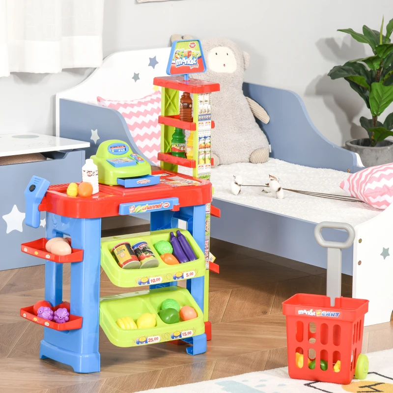HOMCOM Gioco Supermarket per Bambini Luci e Suoni Cassa Giocattolo e Accessori