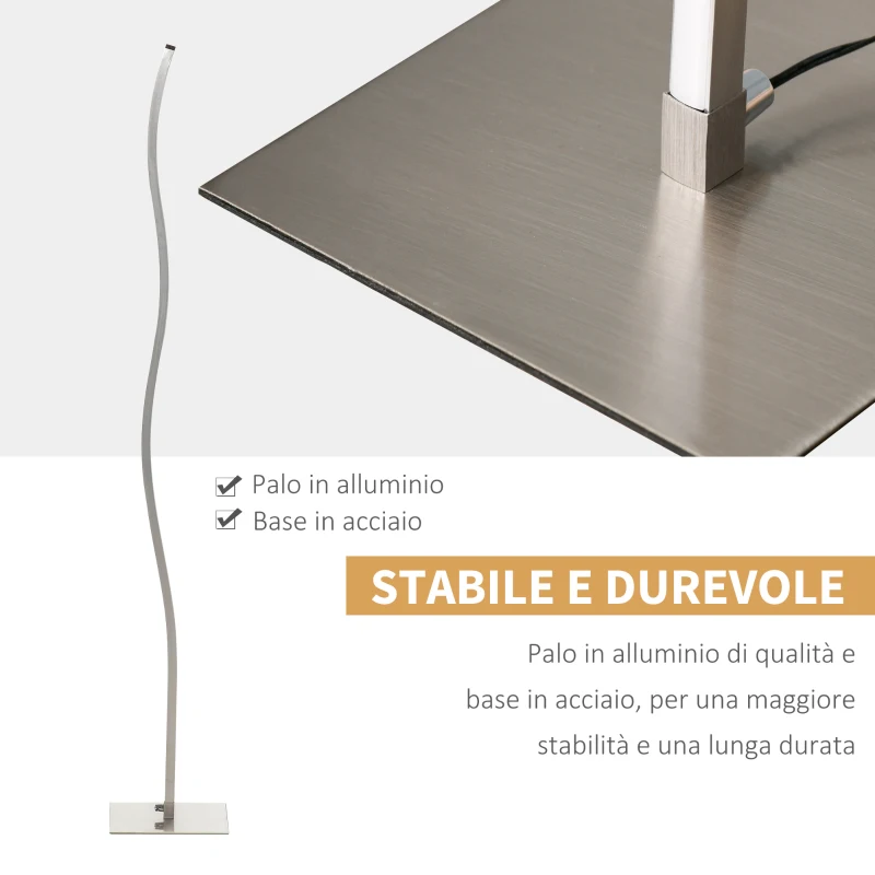 HOMCOM Lampada a Stelo, Lampada da Terra Design, Lampada Piantana con Luci a LED Bianco Caldo, 12W, Argento, 22x22x144cm