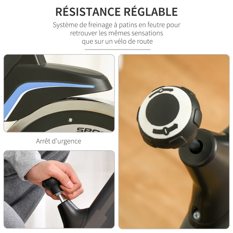 HOMCOM Vélo biking cardio vélo d'appartement écran LCD multifonction selle et guidon réglables volant inertie 10 Kg acier noir bleu