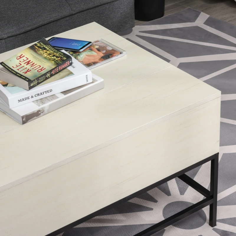 HOMCOM Tavolino Sollevabile da Salotto, Tavolo da Caffè in Legno con Piano Alzabile e Vano Contenitore, 90x60.5x45.5cm