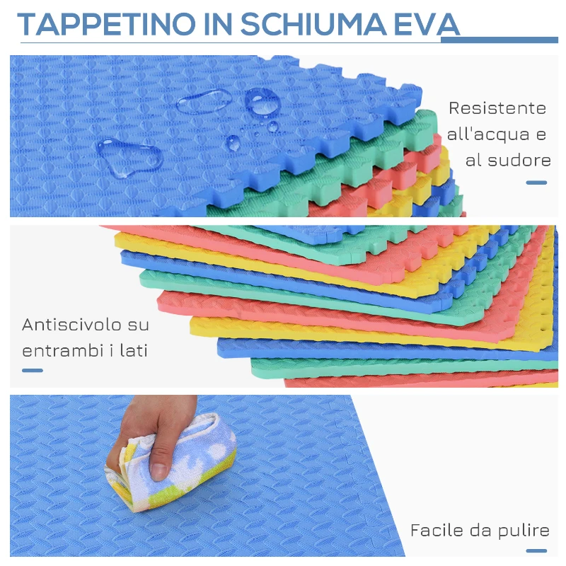 HOMCOM Tappeto Puzzle Antiscivolo 16 Pezzi con Bordi Area Coperta 5,66m² per Bambini EVA Nero