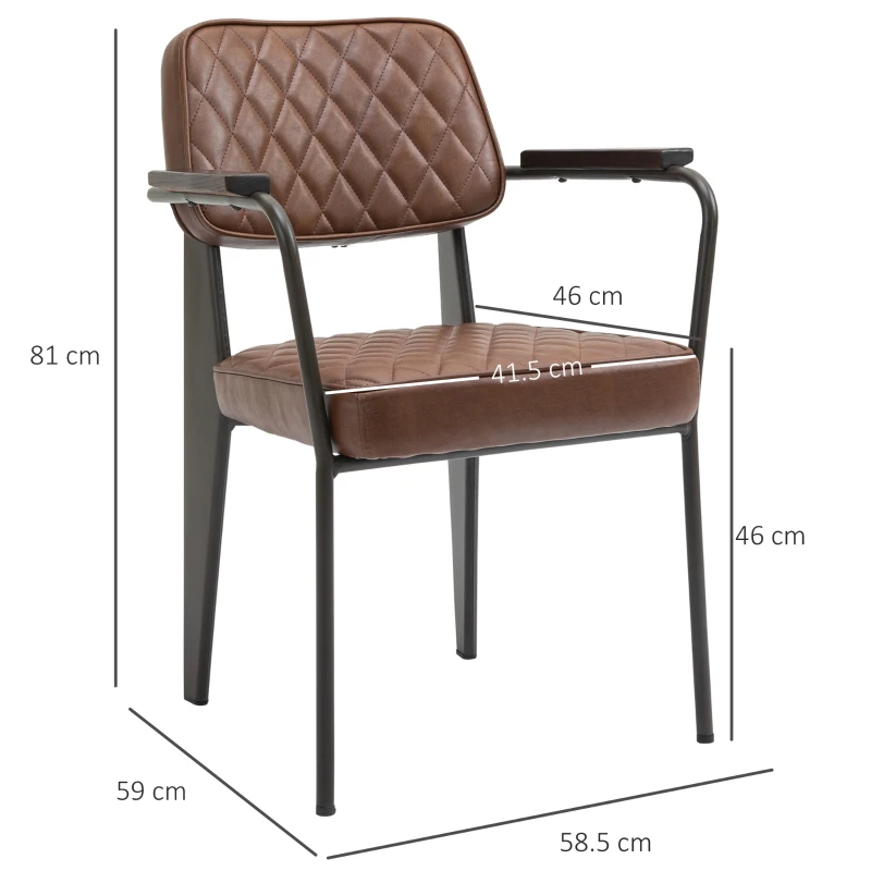 HOMCOM Set 2 Sedie Imbottite Stile Vintage in Acciaio Pelle Marrone per Sala da Pranzo