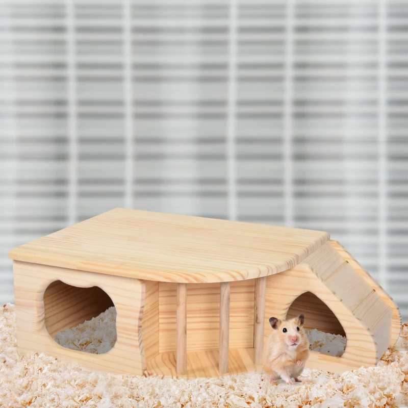 PawHut Casetta Gioco per Roditori e Piccoli Animali in Legno di Abete Naturale, Accessorio per Gabbie, 60x37x19.7cm
