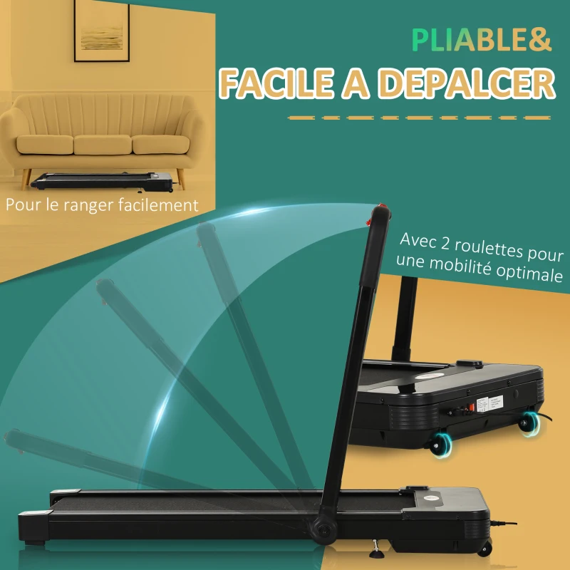 HOMCOM Tapis de course Fitness électrique pliable - 1 à 10 Km/h - écran LED multifonctions - puissance 600 W - acier noir