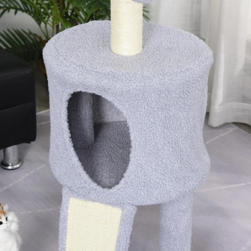 PawHut Tiragraffi a Colonna per Gatti con 3 Livelli Cuccia e Corda Sisal Grigio