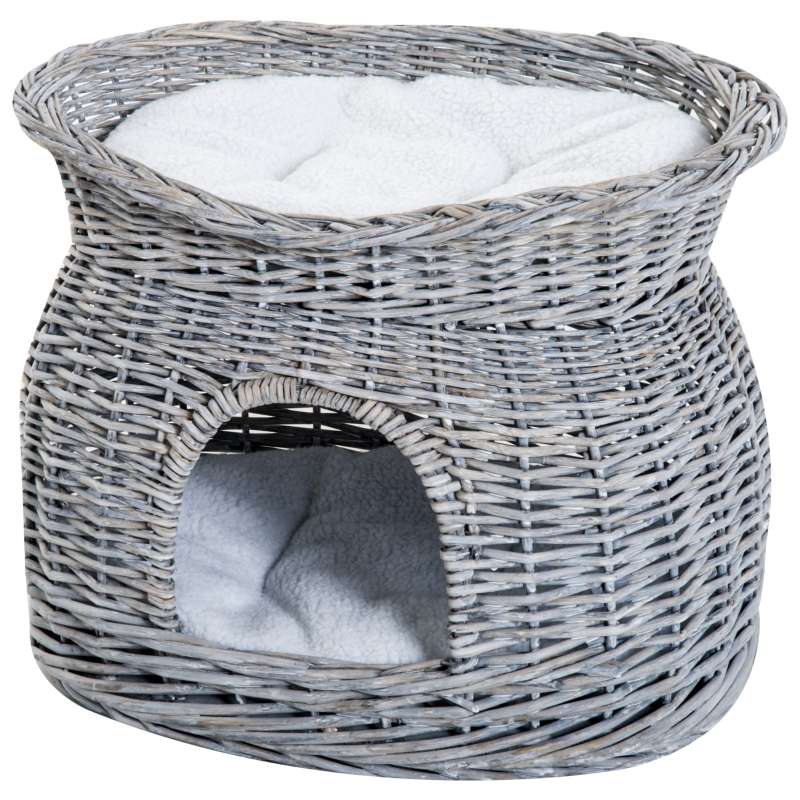PawHut Cuccia per Gatti a 2 Ripiani con 2 Cuscini Lavabili Grigio bianco 56 × 37 × 40cm