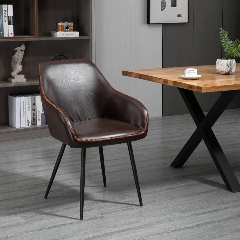 HOMCOM Sedia per Sala da Pranzo, Sedia per Soggiorno in Stile Industriale, Finta pelle Marrone e Metallo Nero