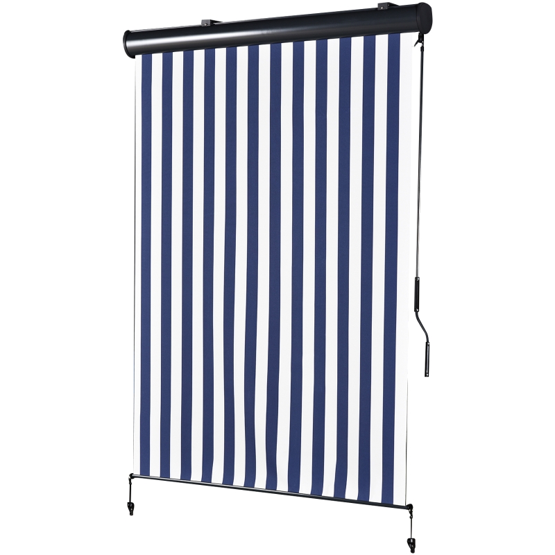 Outsunny Tenda Avvolgibile a Rullo Impermeabile Funzionamento Manovella Bianco e Blu 250 x 200 cm