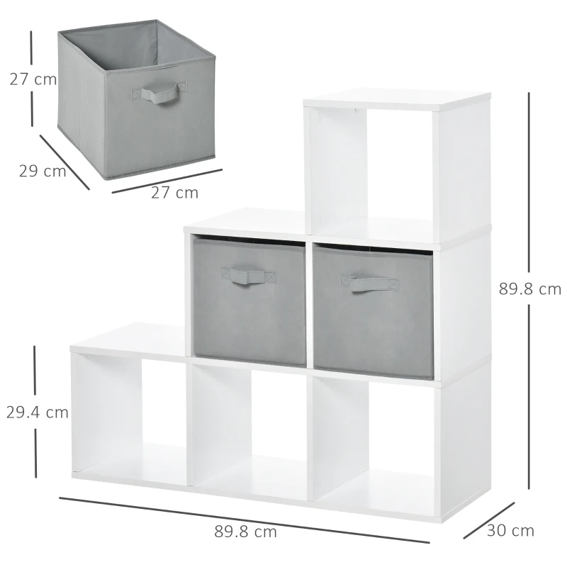 HOMCOM Mobile Libreria a 6 Cubi con 2 Cassetti in Tessuto, Arredamento Moderno da Ufficio, Salotto, Camera da Letto, Bianco e Grigio