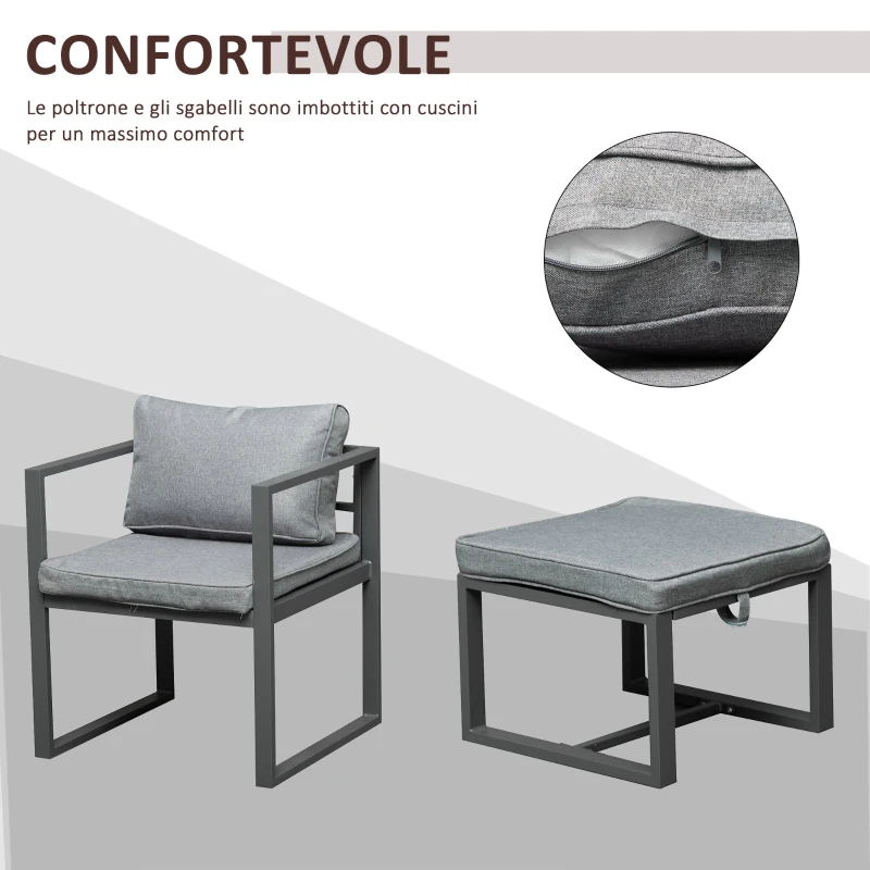 Outsunny Set con Tavolo 4 Sedie e 4 Sgabelli da Giardino, Salotto da Esterno in Alluminio, Grigio