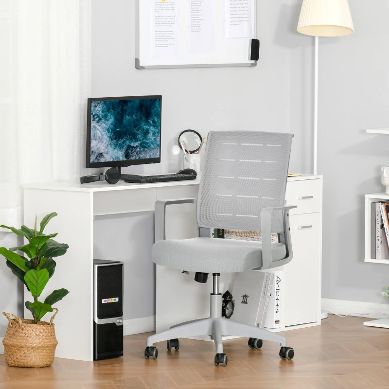 Vinsetto Sedia da Ufficio Ergonomica Girevole con Altezza Regolabile, Ruote e Braccioli, 59x61x95.5-105cm Grigio