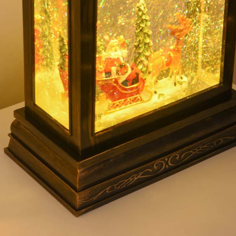 HOMCOM Decorazione Natalizia Lanterna con Babbo Natale in Slitta, Luci e Musica, Alimentazione USB, Bronzo