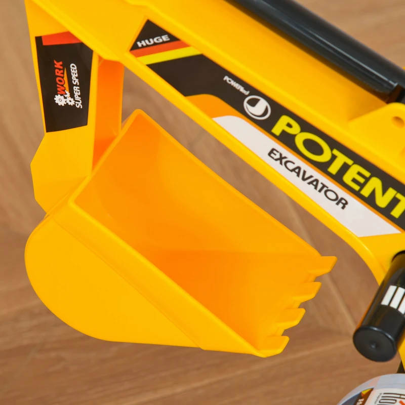 HOMCOM Ruspa Giocattolo con Escavatore Manuale, Seduta Girevole e Casco, Gioco Cavalcabile Bambini 2-3 Anni, 77x26x55cm, Giallo