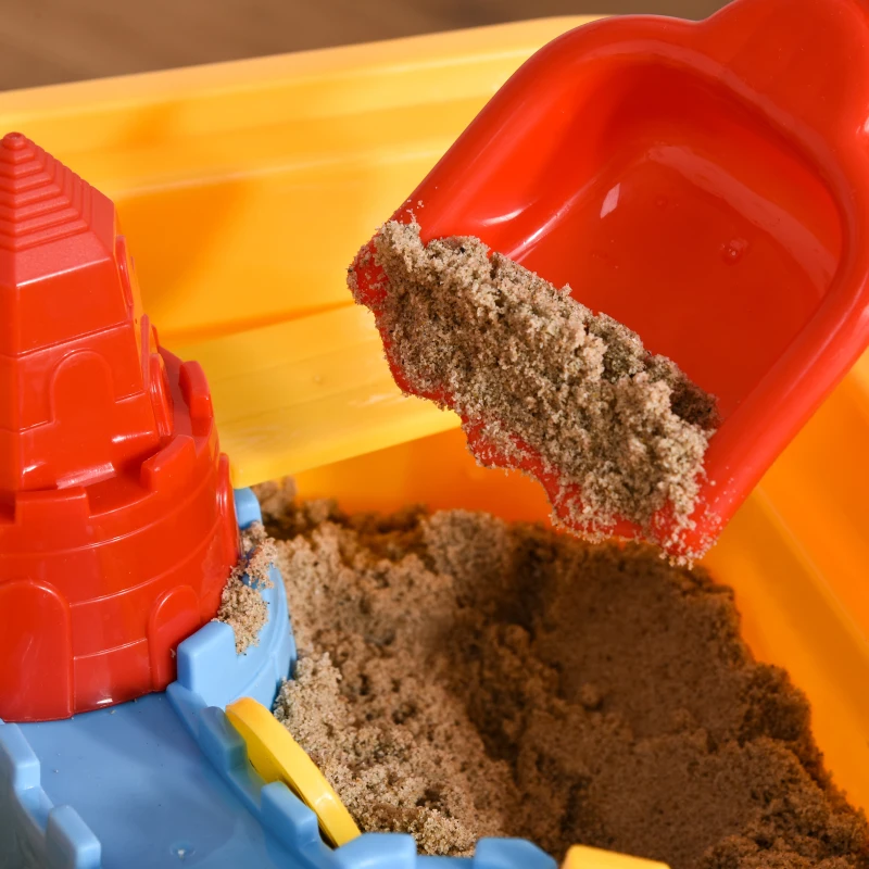 HOMCOM Sabbiera per Bambini Tavolo da Gioco Sensoriale con 2 Vani Separati per Acqua e Sabbia, 23 Pezzi, 59x42x37cm