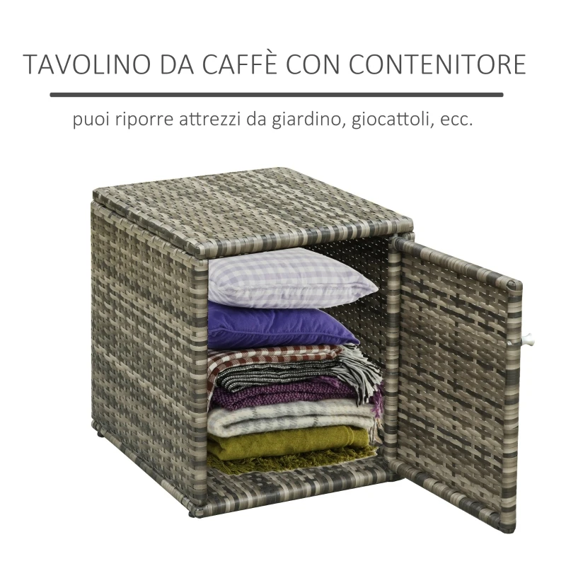 Outsunny Set 2 Poltrone da Giardino e Tavolino Contenitore in Rattan PE e Acciaio, Arredamento da Esterno Grigio e Beige