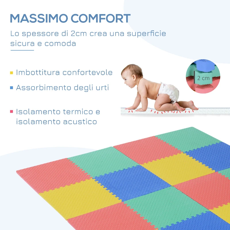 HOMCOM Tappeto Puzzle Antiscivolo 16 Pezzi con Bordi Area Coperta 5,66m² per Bambini EVA Nero