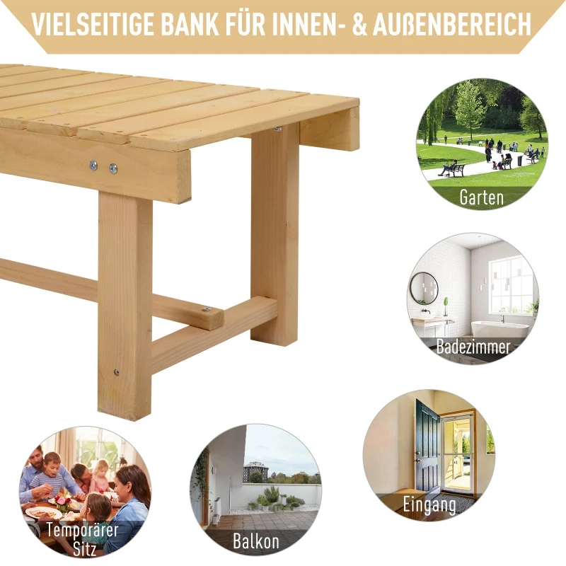 Outsunny Tuinbank 2-zits zitbank houten bank tuinmeubelen massief hout naturel 1,1 m