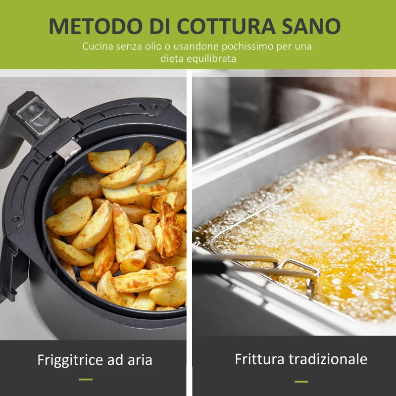 HOMCOM Friggitrice ad Aria Calda 3.5L, 7 Programmi, Temperatura Regolabile 80-200°C, 1500W, Friggitrice Senza Olio con Timer 60 minuti, Touchscreen