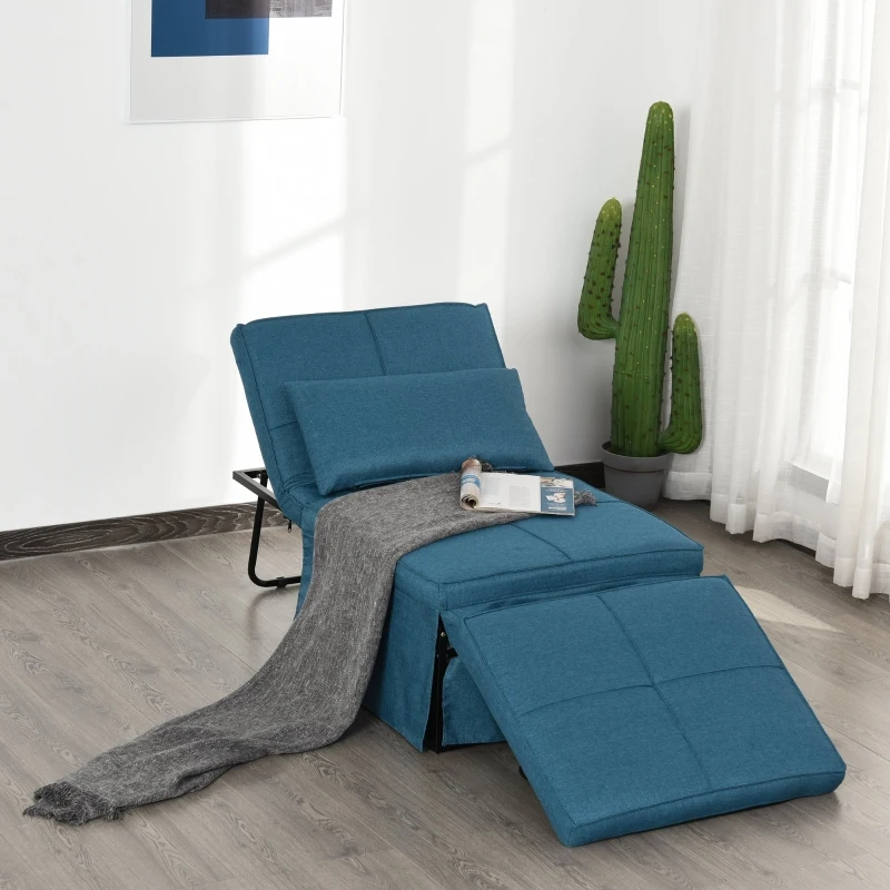 HOMCOM Brandina Pieghevole 2 in 1 con Cuscino, Trasformabile in Pouf o Letto Singolo con Schienale Regolabile, Blu