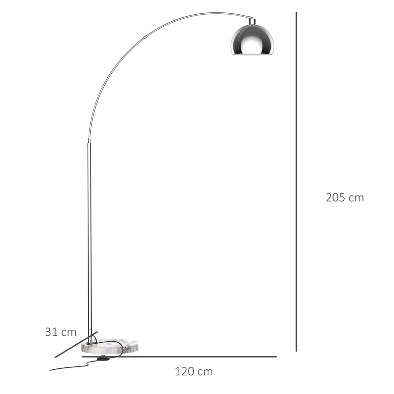 Homcom Lampada da Terra ad Arco con Paralume Regolabile in Acciaio con Base Rotonda in Marmo