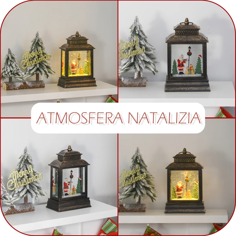 HOMCOM Decorazione Natalizia Lanterna con Babbo Natale, Giochi di Luce e Musica, Alimentazione USB, Bronzo