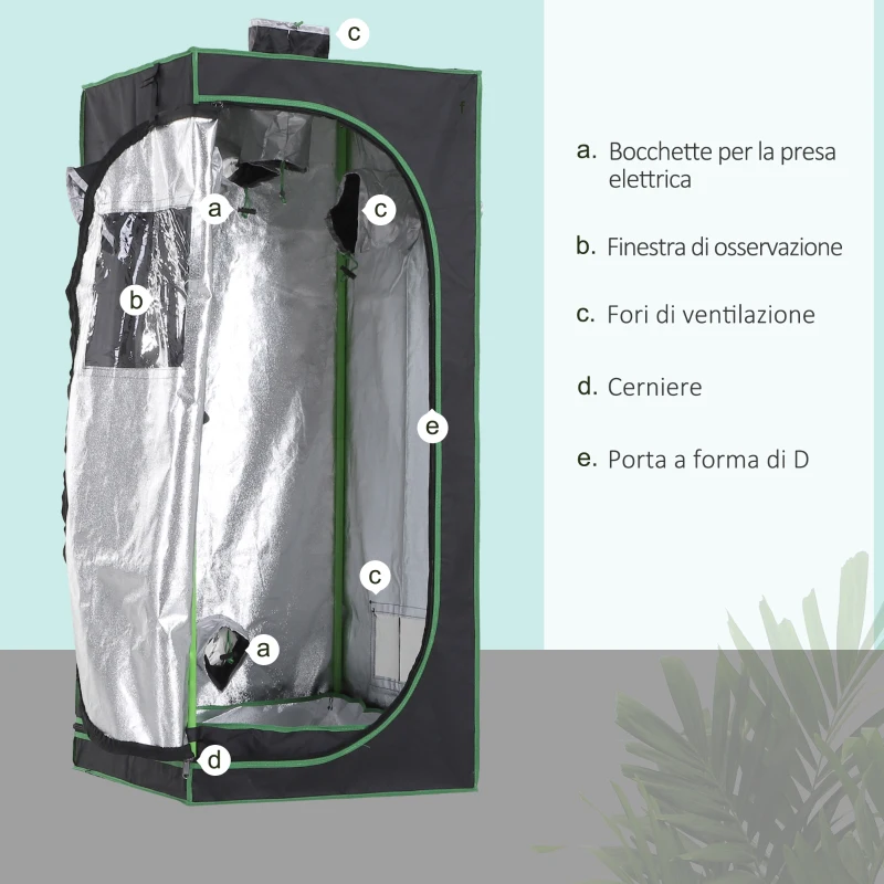 Outsunny Tenda da Coltivazione Idroponica in Mylar e Oxford 600D per Riflettere la Luce grow box grow tenda 60x60x140 cm