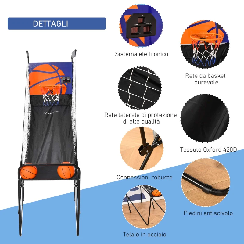 HOMCOM Basket Sala Giochi Pieghevole, Canestro Elettronico, Canestro Arcade Sala Giochi per 2 Giocatori